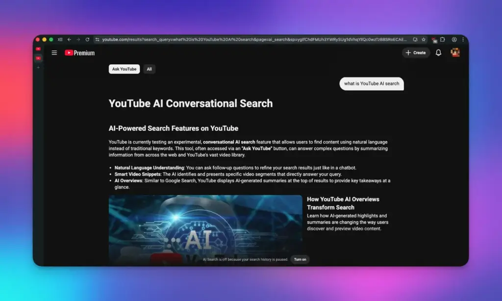 youtube AI conversational search